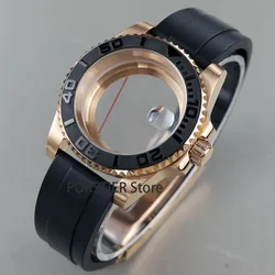 High quality rose gold Men watch case 40mm For NH34 NH35 NH36 movement 100 waterproof 28.5mm Dial Rubber Strap YACHT-MASTER
