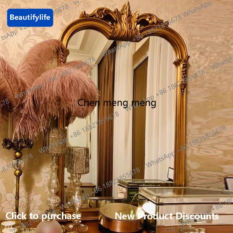 M183 French retro decorative mirror solid wood light luxury bathroom mirror makeup   wall-mounted mirror