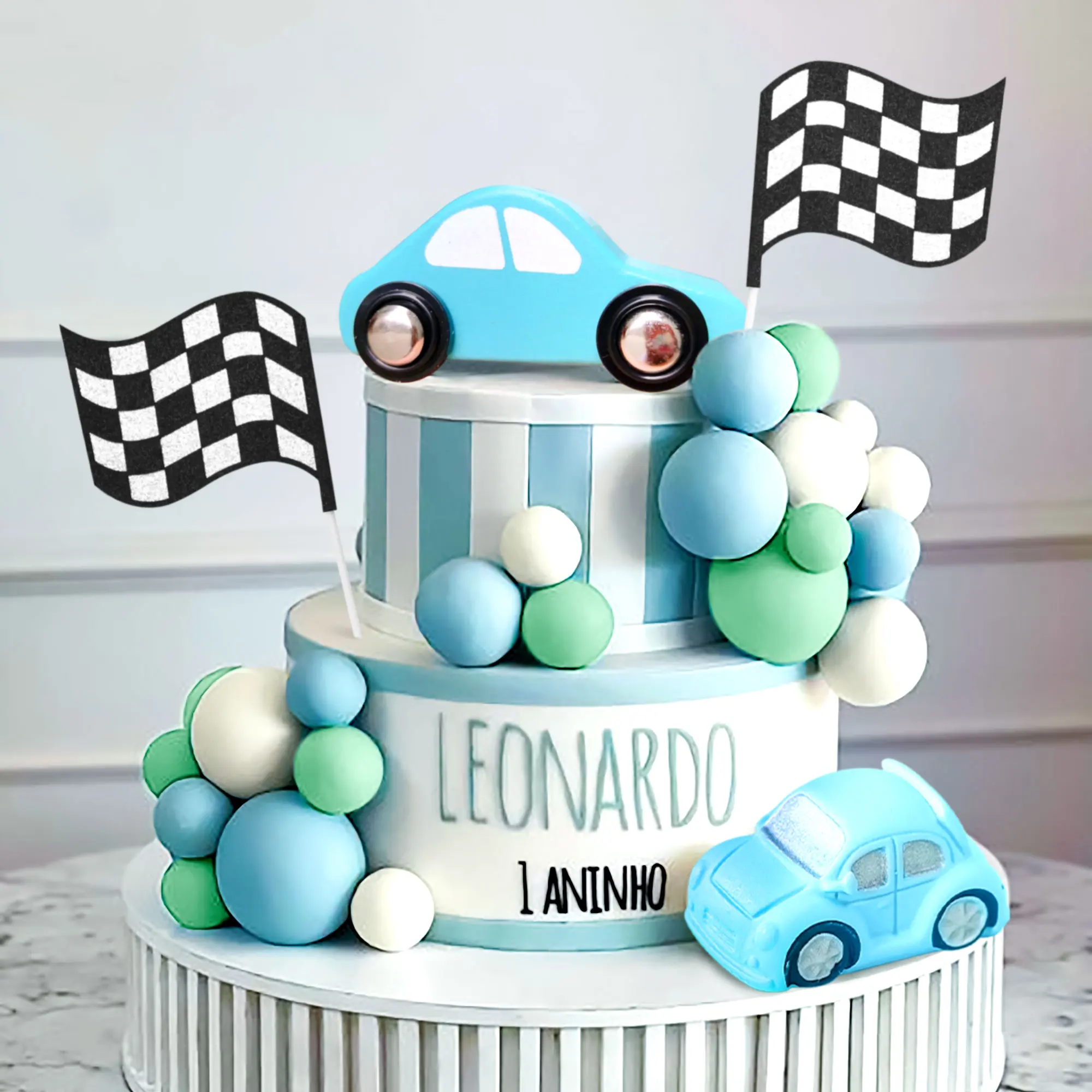 LaVenty Pink Race Car Cake Decorations Car Cake Topper Checkered Flag Cake Topper Growing Up Two Fast Birthday Decorations