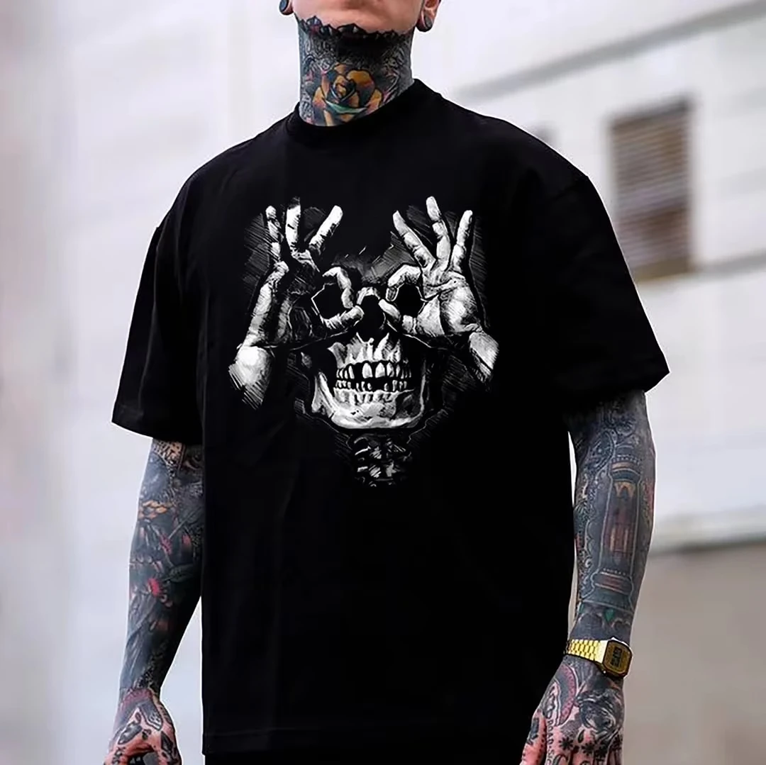 Men's T Shirt skeleton Graphic print Unholy Y2k Style Cotton Casual tee Vintage Harajuku Clothing Streetwear Oversized Loose top