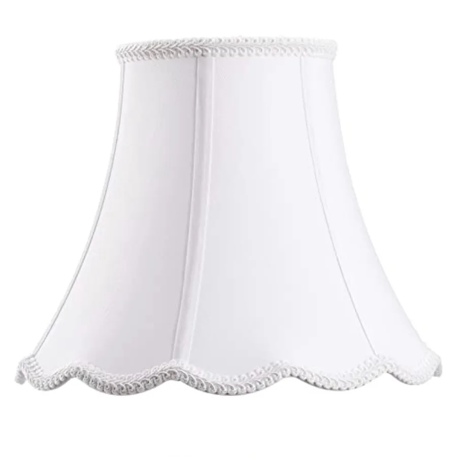 

Bell Scalloped Lampshade 7" Top x 14" Bottom x 10" Vertical Height Solid Lamp Shade Replacement with Brass Harp Set for Table L