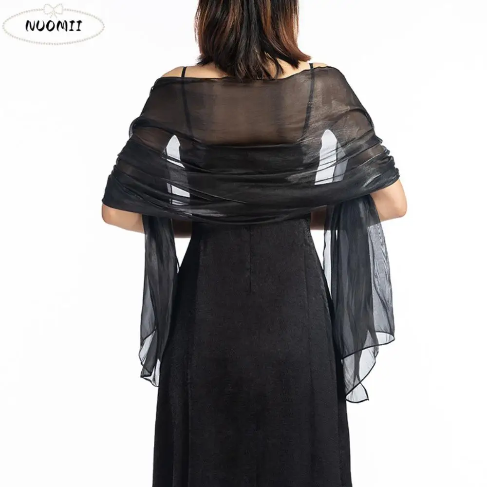 

Pure Color Women Shawls Wraps Elegant All-match Wedding Shawl Silver Silky Shawl Party Capes Decoration Scarf