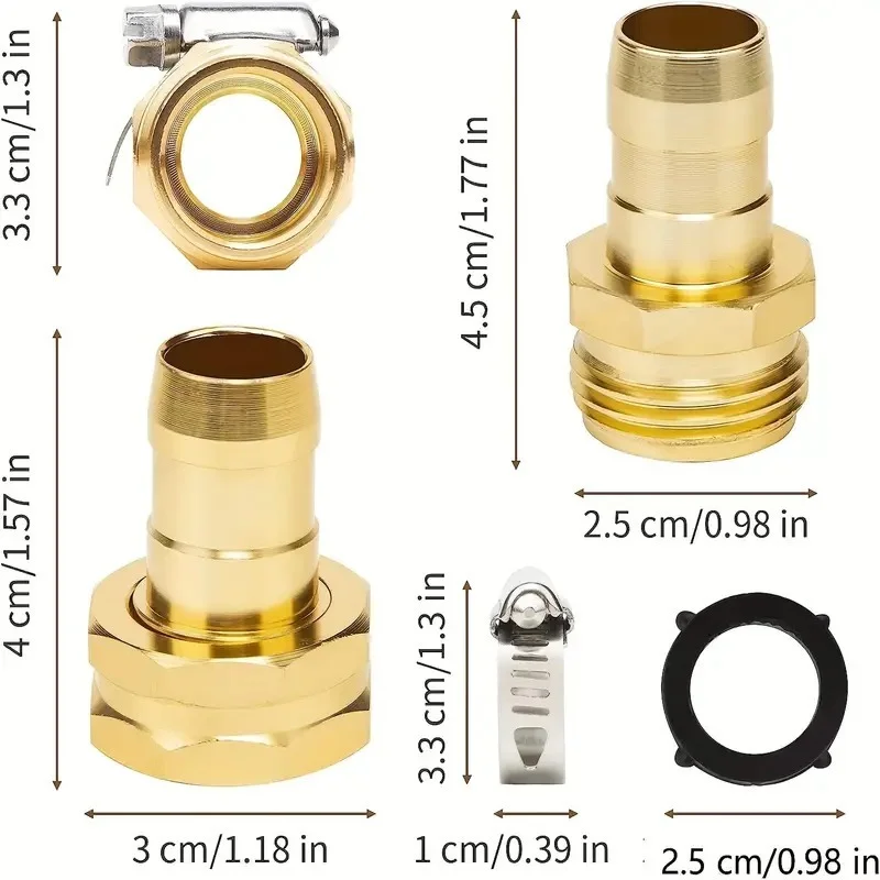 1 Set Tuinslang Reparatie Connector Met Klemmen Kit Vrouwelijke En Mannelijke Aluminium Waterslang Einde Vervanging Geschikt Voor 3/4 