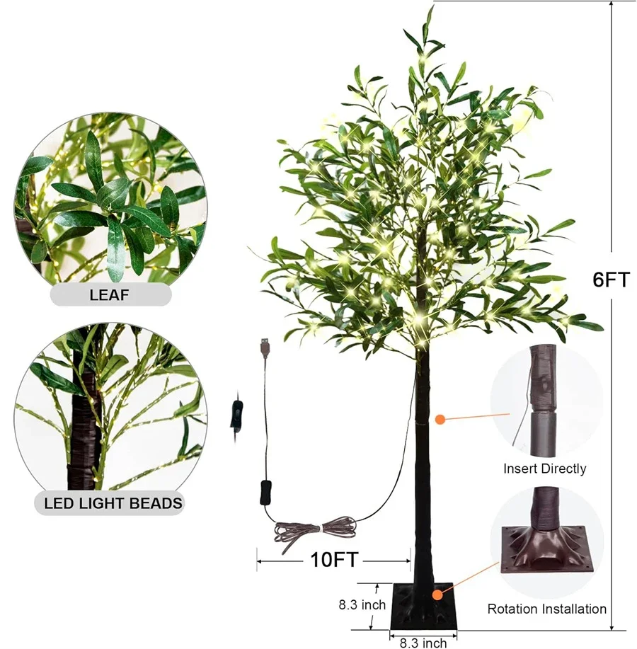 Pohon zaitun buatan tangan cahaya LED 1.8M 200 pohon zaitun buatan tangan pohon zaitun palsu dengan buah zaitun seperti hidup untuk dekorasi liburan