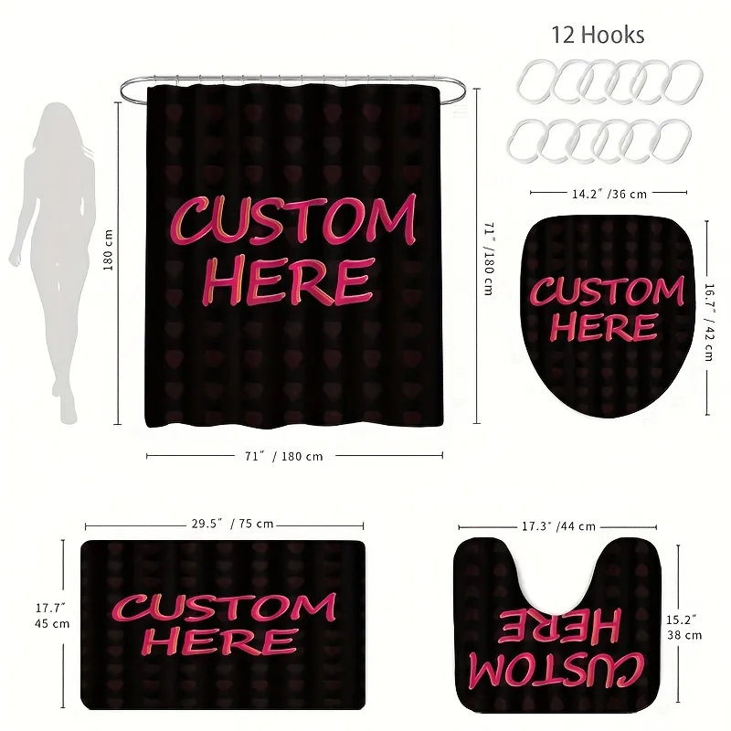 Custom Logo Shower Curtain Set For Bathroom Print Your Pattern Mildew Proof Polyester Waterproof With Hooks for Dropshipping