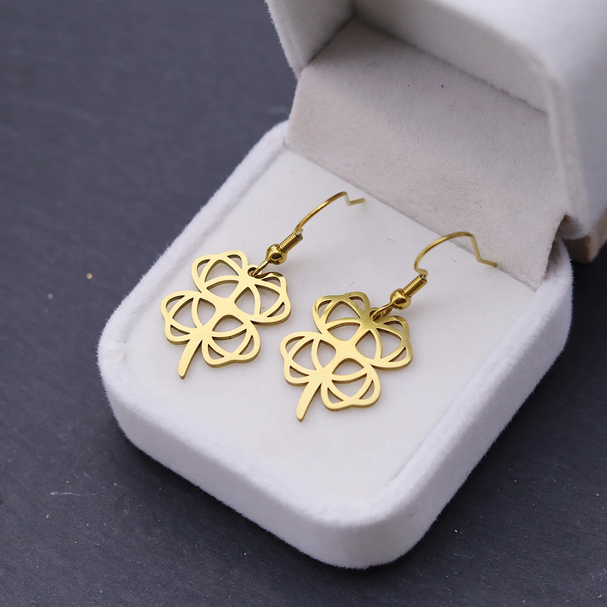Chandler Stainless Steel Intricate Four-Leaf Clover Dangle Earrings, Lucky Gift for Women Daily & Party Wear