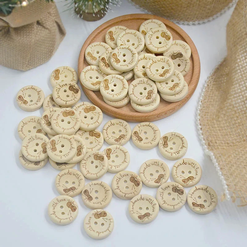 DIY Wood Buttons Sewing Accessories Wooden Craft Supplies Clothing Material Decoration Child Clothing 50 PCS 2 Hole Wood Button