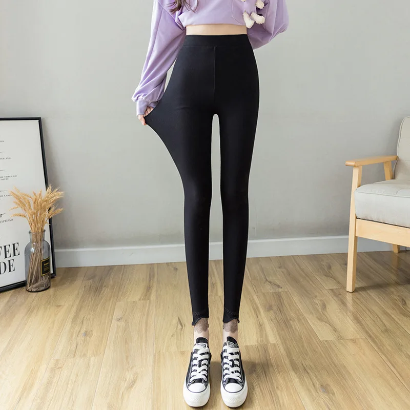 Autumn and winter new type cotton leggings elastic lace nine point pants women 2023 new type