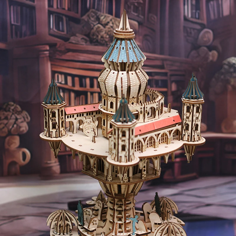 DIY 3D Holzpuzzle Castle in the Sky Spieluhr zusammengebaute Miniaturmodellbausätze Puzzles für Freunde Geburtstagsgeschenke