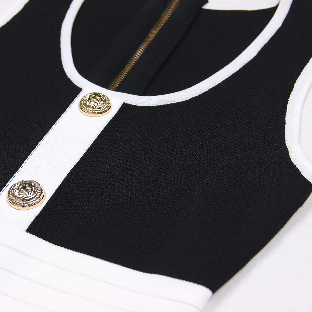 Luxury Lion Head Gold Buttons Mini Dress Summer Women Sleeveless U Neck Black Dresses for Women Wrap Hips Sling Vistidos Women image 3