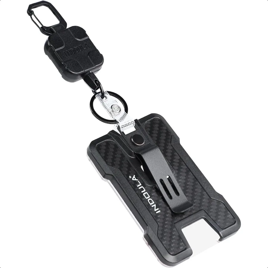 

Retractable Badge Holder with ClipHeavy Duty Retractable Keychain with Tactical ID Card Holder Holds 4 Cards Carbon FiberTextur