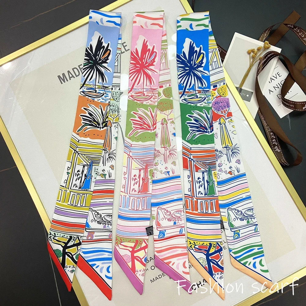 

Europe 2025 Fashion New National Style Small Nroken Flower Women's Decorative Twill Binding Bag Handle Silk Scarf Ribbon Scarf
