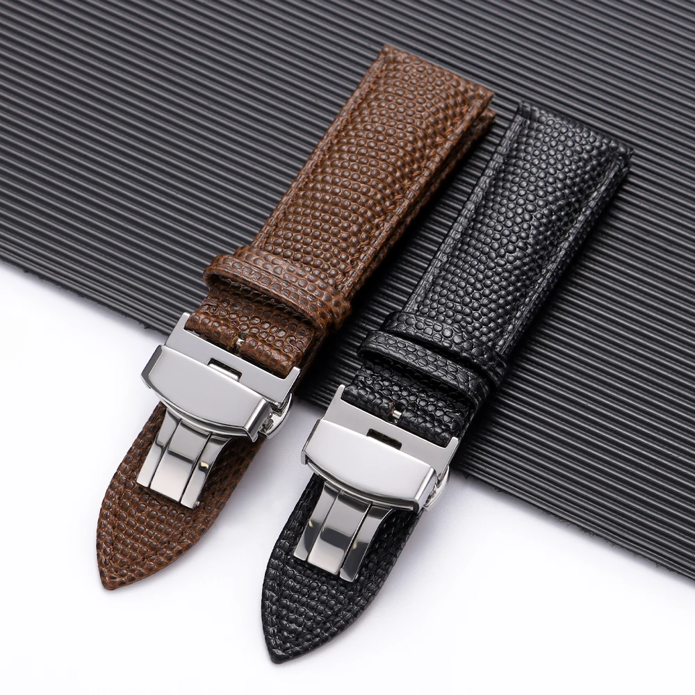 Lizard Cowhide Watchband Wristbelt 14mm 15 16mm 18mm 19mm 20mm 21mm 22mm Calfskin Watch Strap Butterfly Clasp Women Men Bracelet