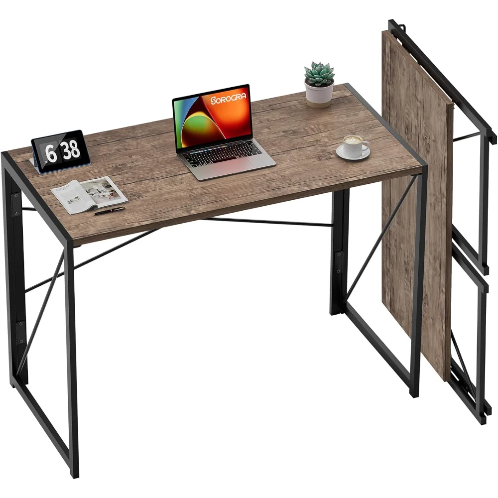 

Folding Desk No Assembly Required, 39.4 inch Writing Computer Desk Space Saving Foldable Table Simple