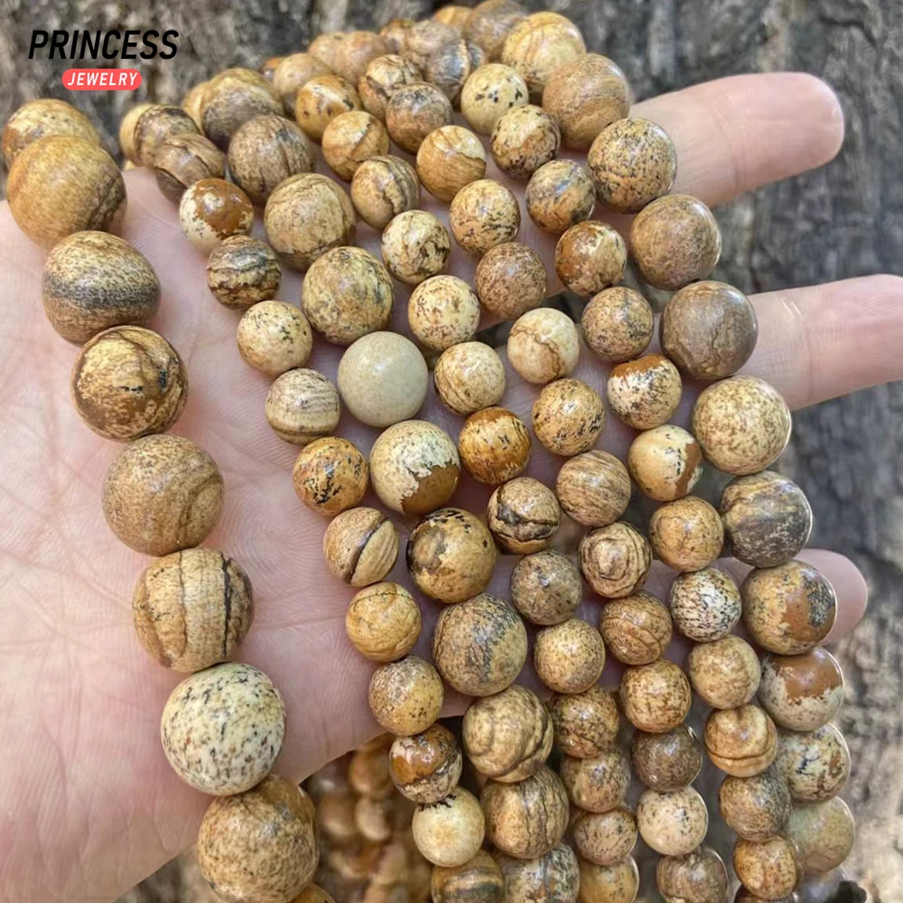 A ++ gambar alami Jasper 4 6 8 10 12mm manik-manik longgar untuk perhiasan membuat gelang kalung Aksesori DIY menjahit