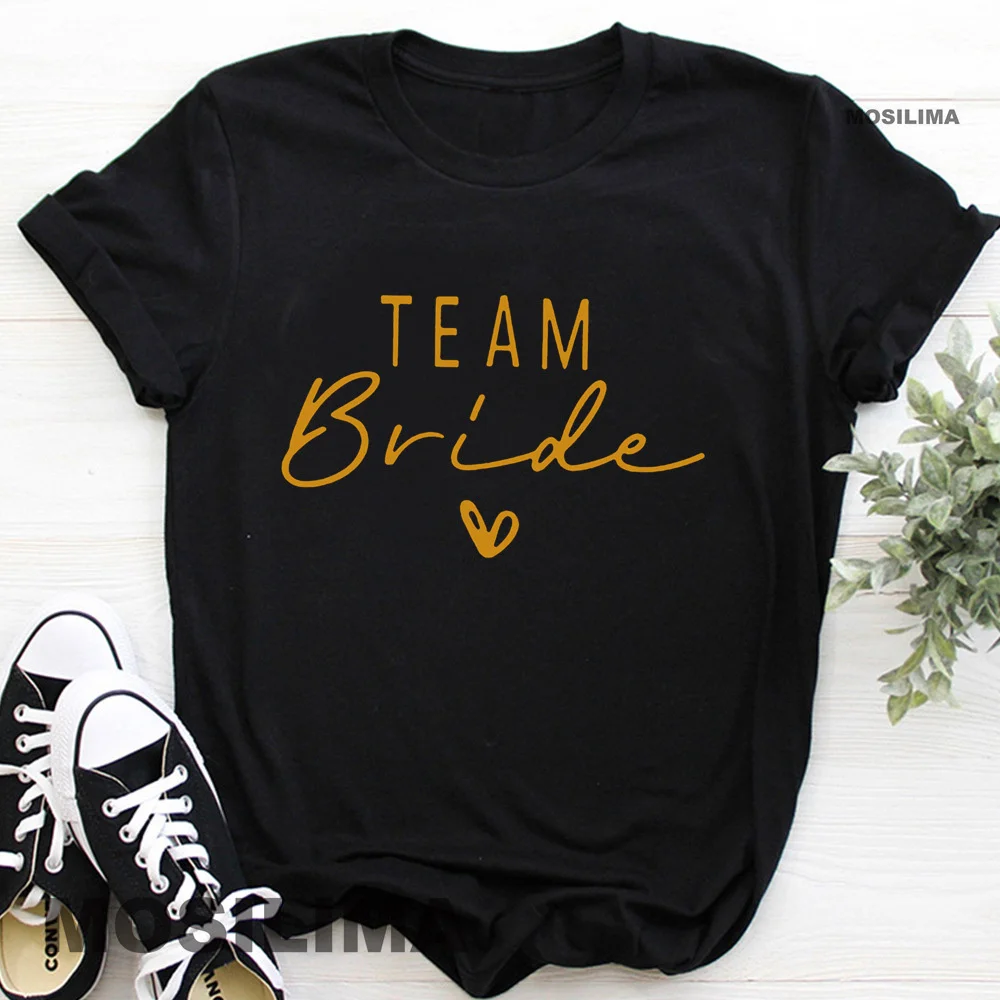 

Bride Team Shirts Women Aesthetic Bachelorette Party Wedding Tops Bridesmaid T-shirt Summer O-neck Tops TX314