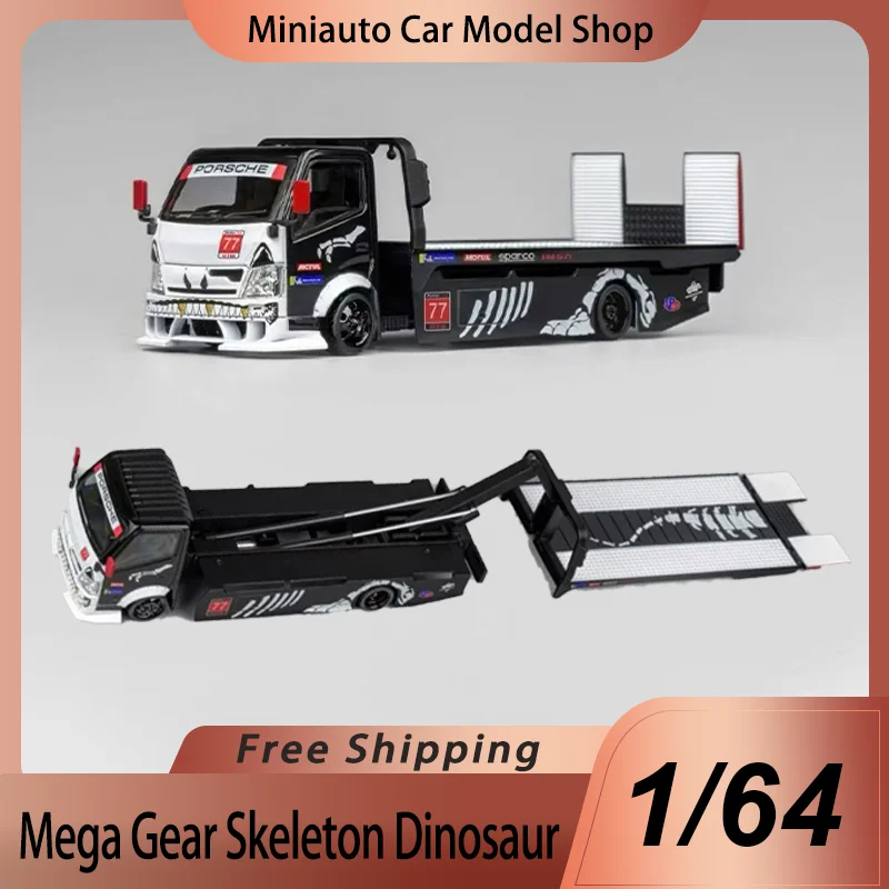 

New Presale Mega Gear 1:64 Skeleton Dinosaur Tow Truck Alloy Miniature Diecast Model Halloween Limited Toys Kids Trailer Gift