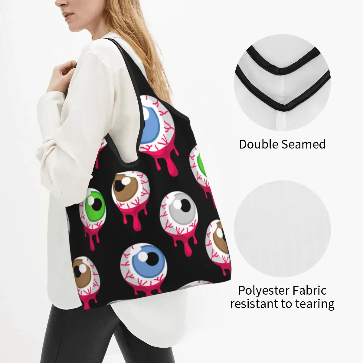 Trippy Eyes Bloody Eyeballs Shopping Bags Reusable Grocery Eco Bags Large Capacity Recycling Bags Washable Handbag