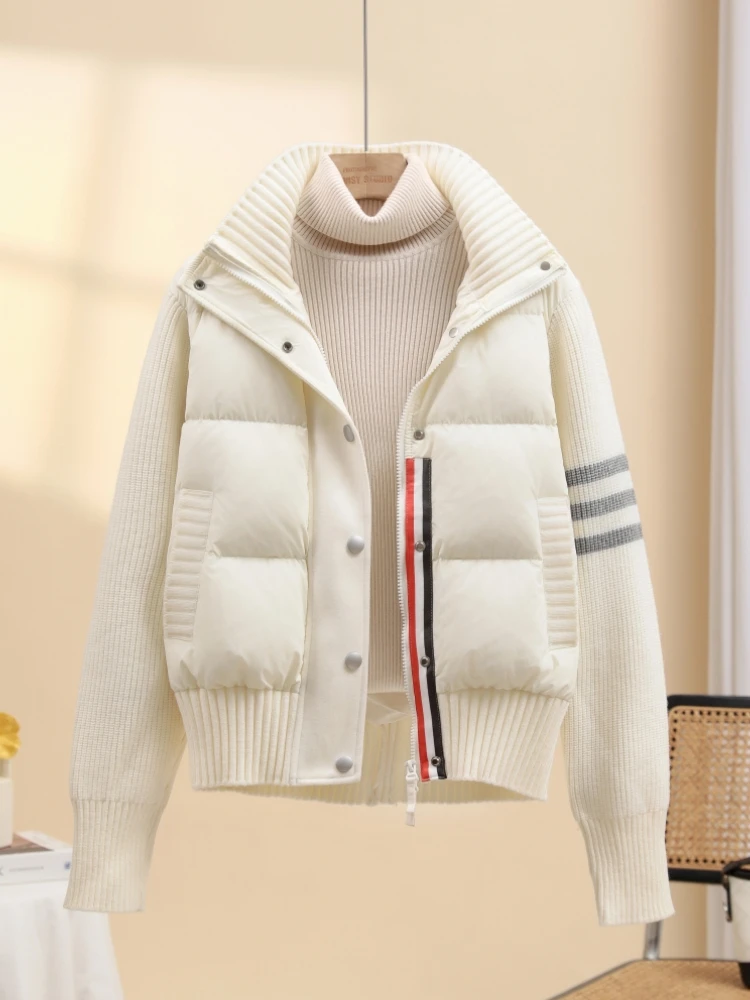 النمط الأمريكي الرجعية واحدة الصدر أسفل سترات شتاء دافئ سميكة مخطط سترة المرأة ملابس خارجية خمر موضة أسفل معطف