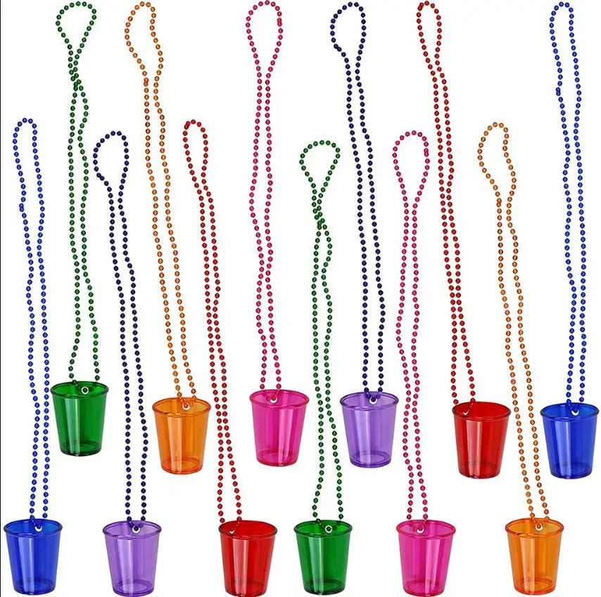 50pcs Shot Glasses on Beaded Necklace Mardi Gras St. Patrick\'s Day Birthday Wedding Bachelorette Halloween Christmas Decoration