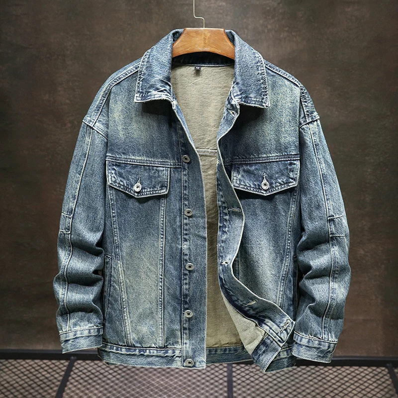 

Trendy Classic Simple Denim Jacket Men's Autumn 2024 New Polo Collar Street Work Retro Washed Coat