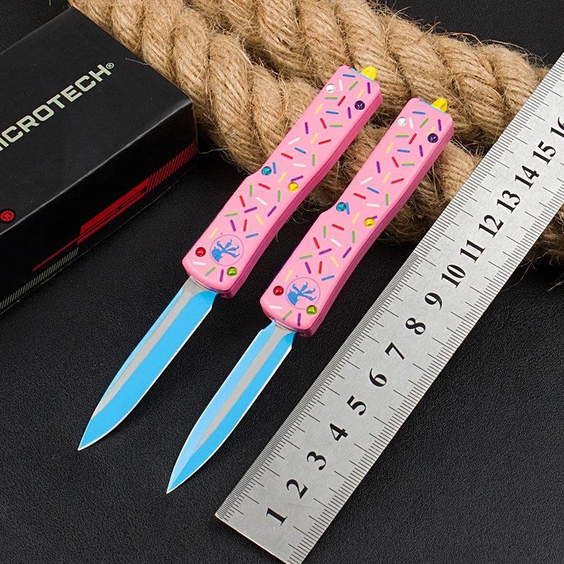 

Mini Exclusive Dessert Warrior Ultratech Donut Pink UT85 Pocket Knife D2 Steel Blade Aviation Aluminum Handle Camping EDC Tool
