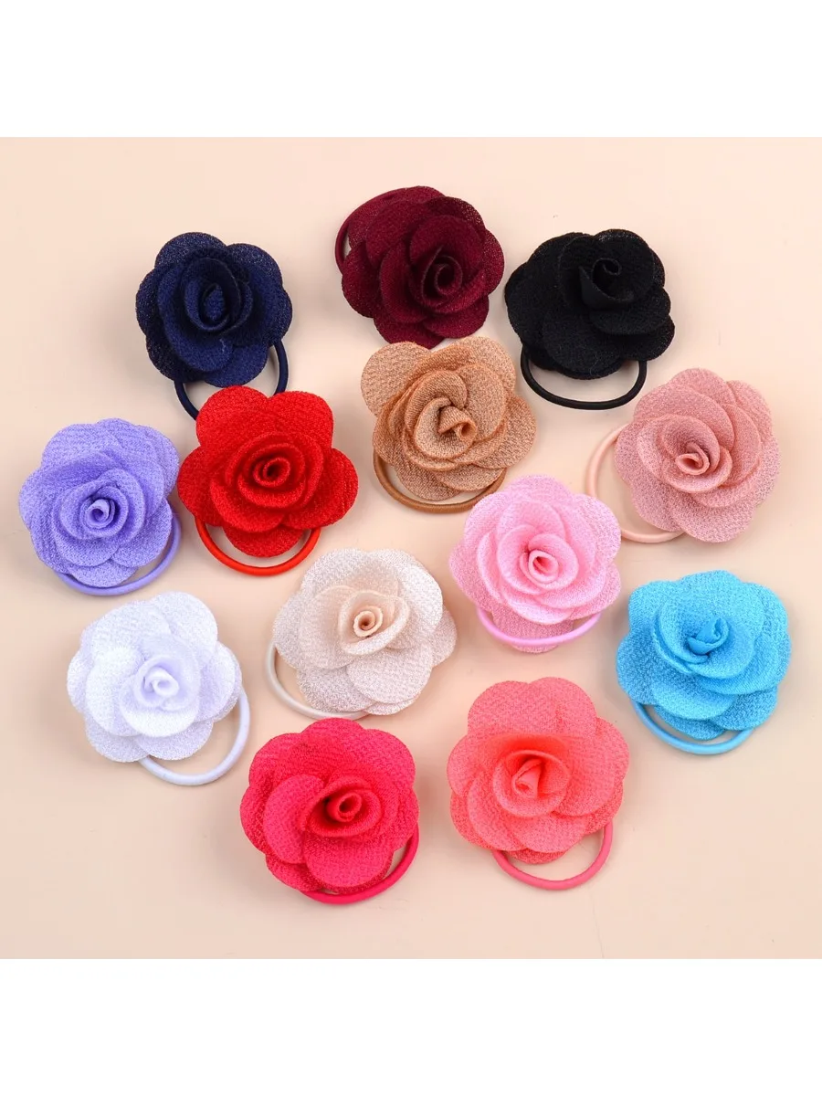 13 pièces/ensemble élégant Satin Rose fleur élastique bandes de cheveux pour femmes filles doux élastique pour queue de cheval cheveux cravates cheveux corde élastique