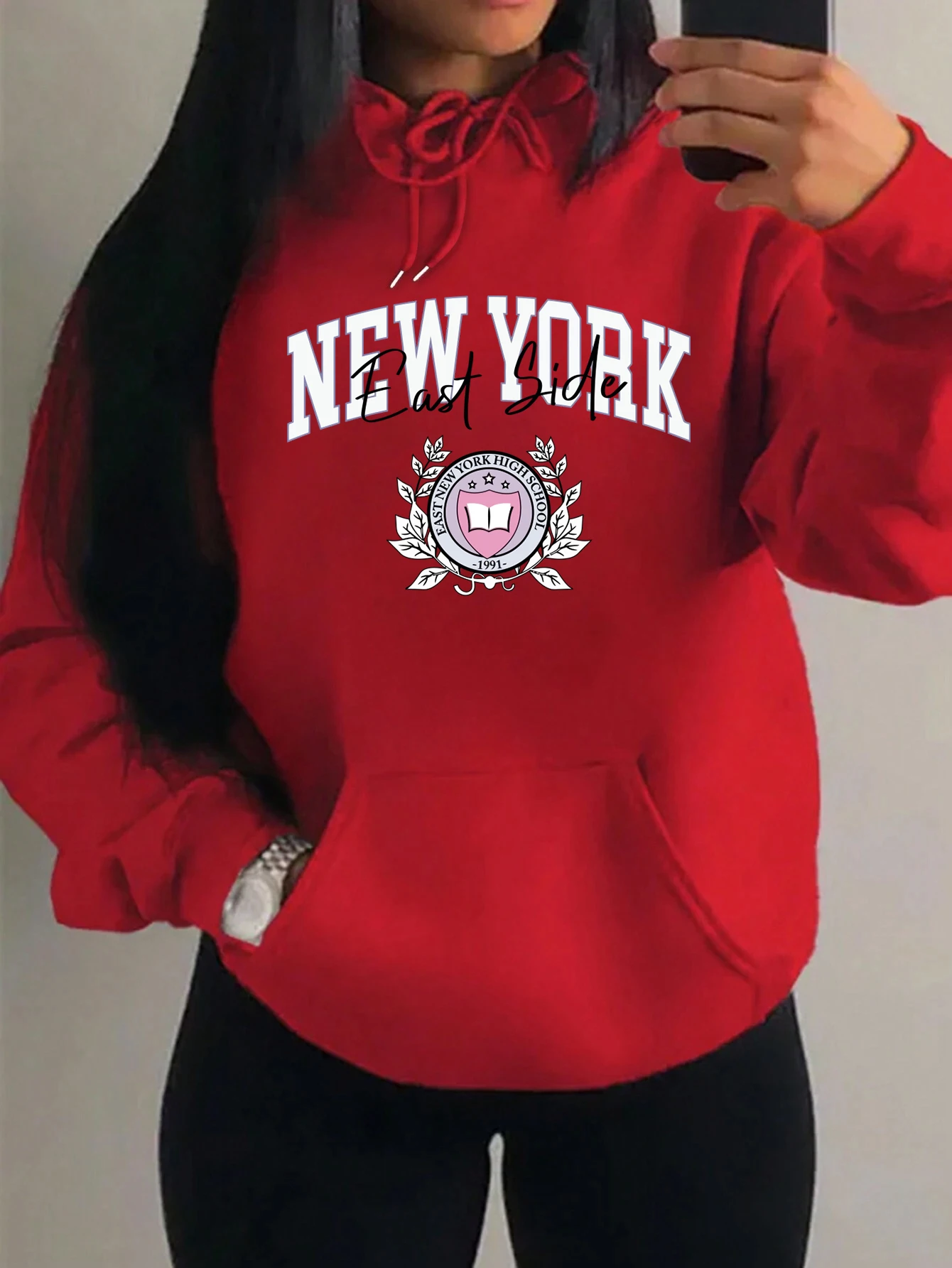 Creative New York Letter Design Hoodies Women Fashion Casual Hoody Casual Fleece Streetwear Loose Hip Hop Pullover For Female