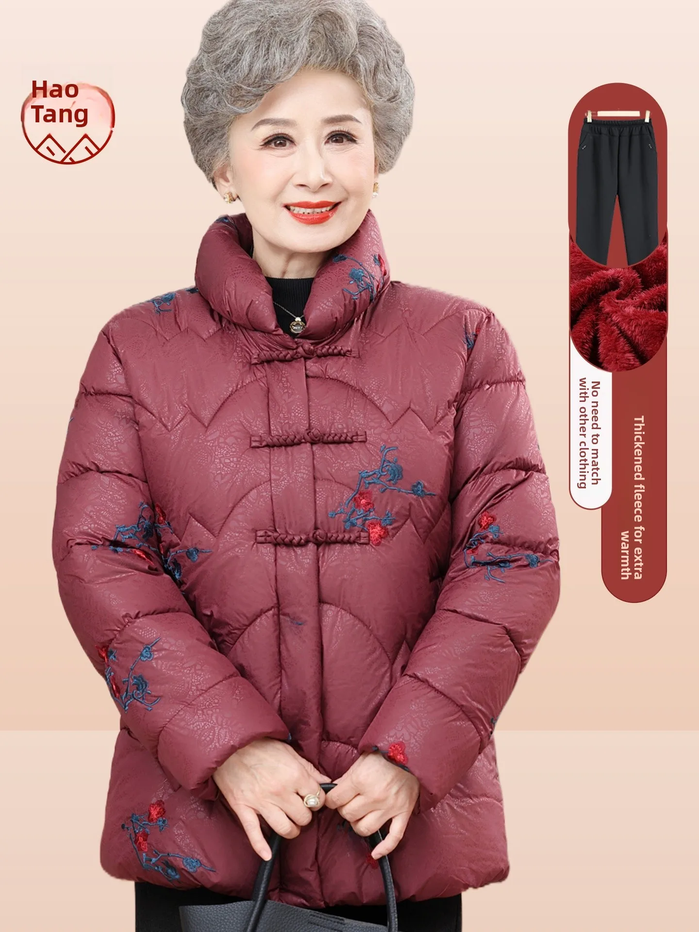 

Thiened Winter Cotton Jaet for Women Faionable Embroidered Warm Coat ly Ladies Faionable Plant Floral Design