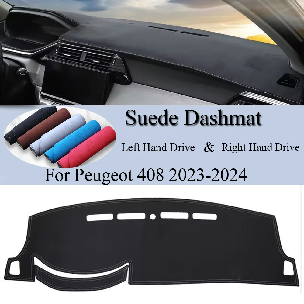 

Suede Leather Dashmat Dashboard Cover Pad Dash Mat Car Accessories Protector Auto Sunshades For Peugeot 408 PHEV 2023 2024