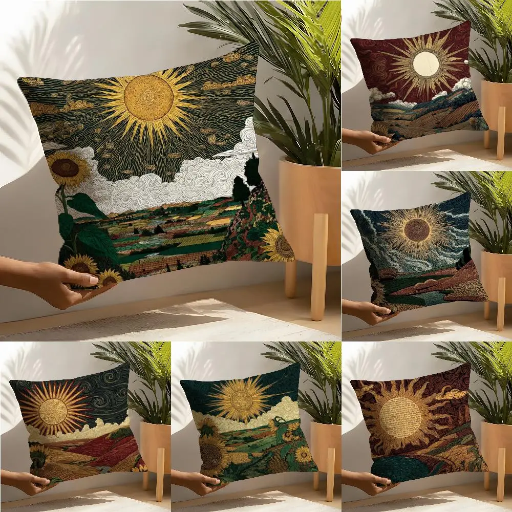 HOT Sun Print cover Pillow Case linen pillow case sofa home decor cushion cover cushion cove