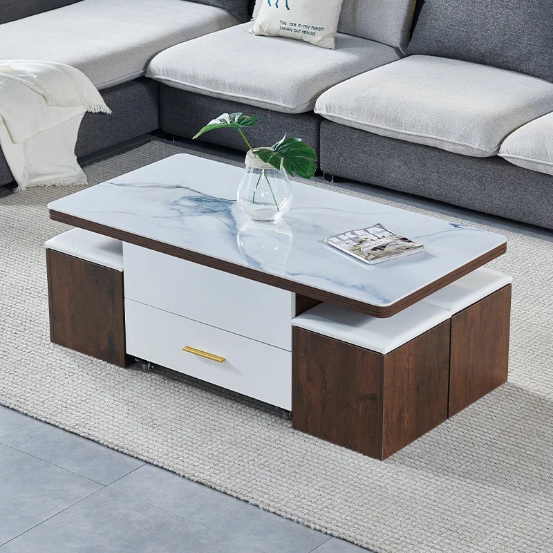 Nordic minimalist and multifunctional adjustable rock panel coffee table, dining table, coffee table, dual-purpose small apartme