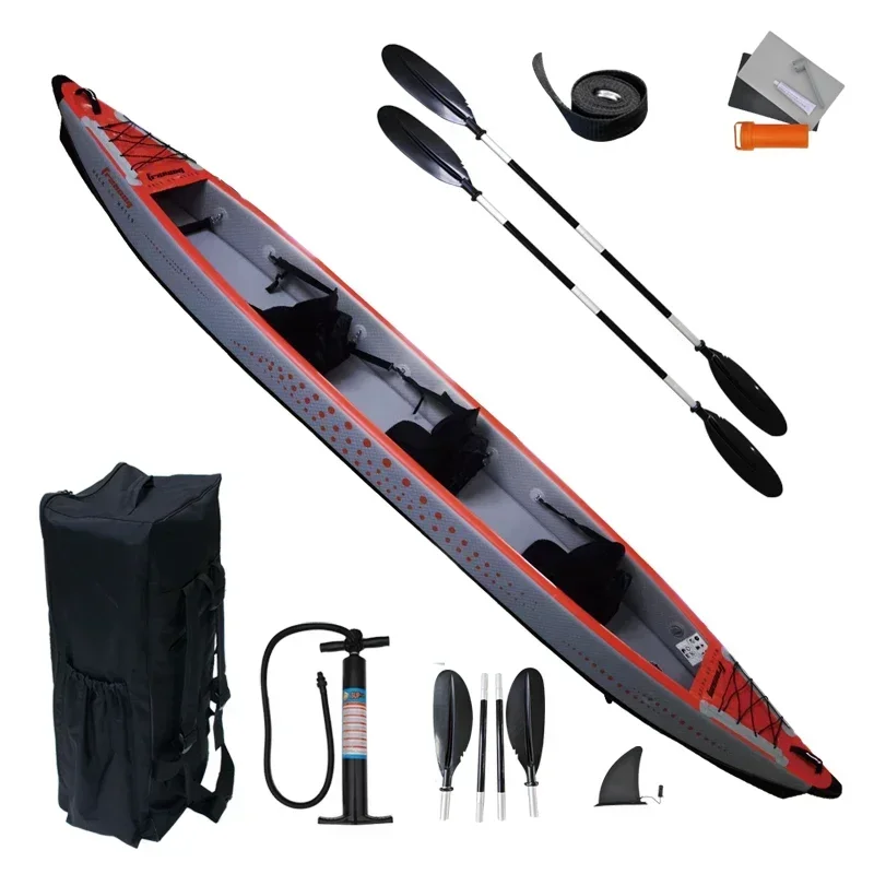 Juego de Kayak inflable de 15,9 pulgadas para 2 + 1 Personas, bote de PVC de 0,9mm, 25PSI, punto de caída de 485CM, Kayak Triple, bote hinchable para adultos para lagos y ríos