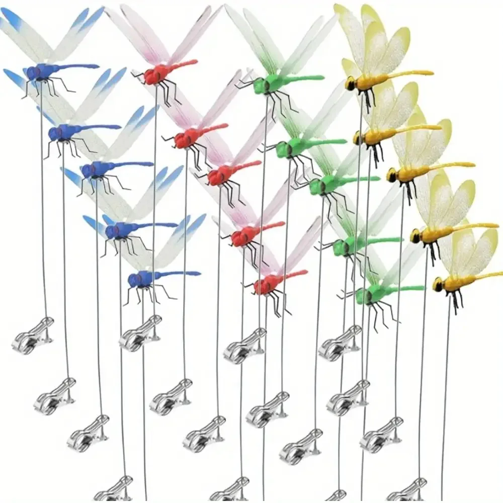 20 Pack Vintage Dragonfly Garden Clips - 3D Artificial Dragonfly Hat Clips for Insect Repellent, Plastic Outdoor Decorations, Wedding & Garden Party Accessories (20 Colors), Garden Decor, Wedding Ornaments, Classic Design, Sturdy Construction