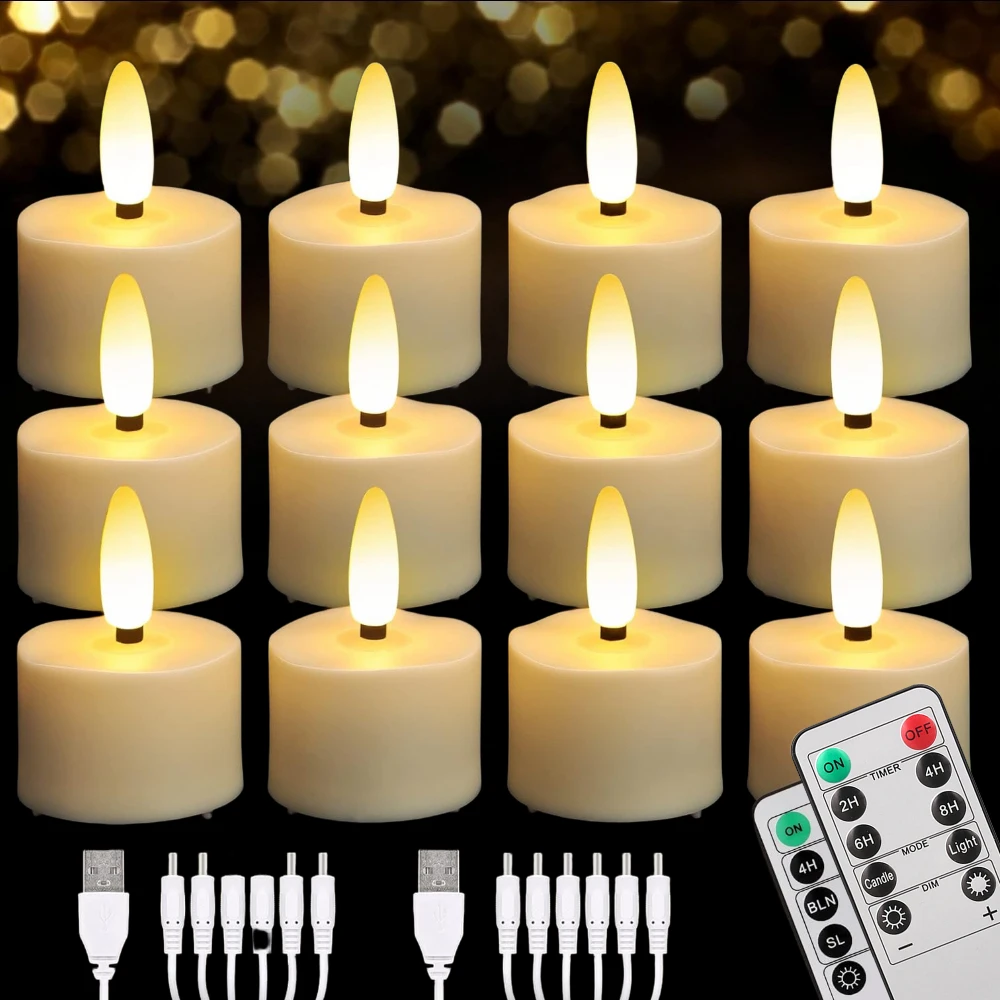 Lampes à thé sans flamme rechargeables avec bougies chauffe-plat LED à distance à piles scintillantes réalistes pour la table de mariage de vacances à la maison