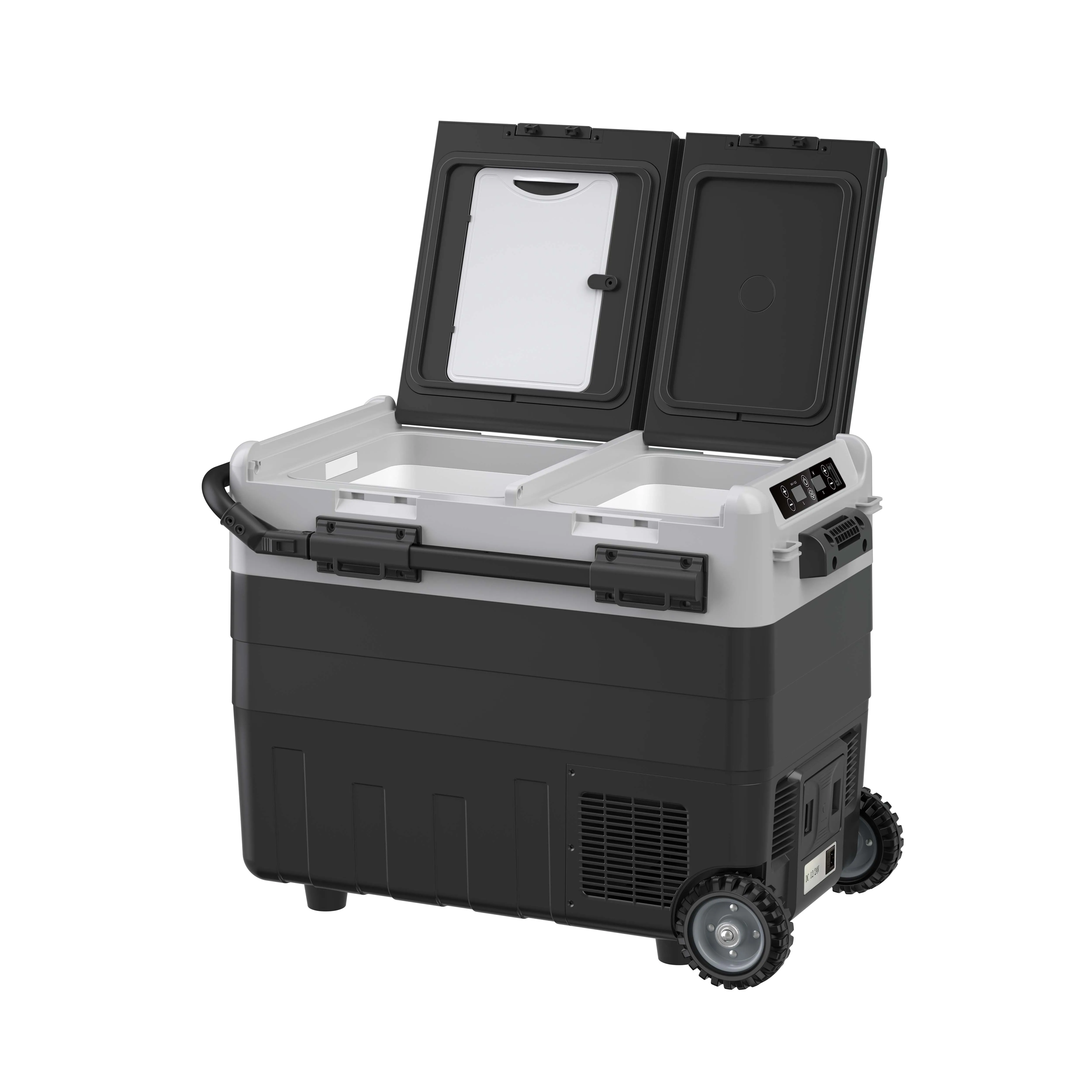 Car Fridges 50L 12V 24V 110V 240V AC DC Mini Cooler Box Camp Two Zones Independent Temperature Control Wheels Handle
