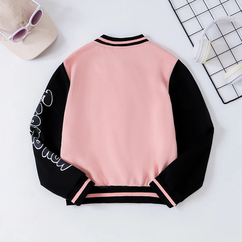 Autumn And Winter Girl Trend Daily Leisure Cute Letter Print Warm Single Breasted Color Blocking Jacket Outerwear Clothing view 2