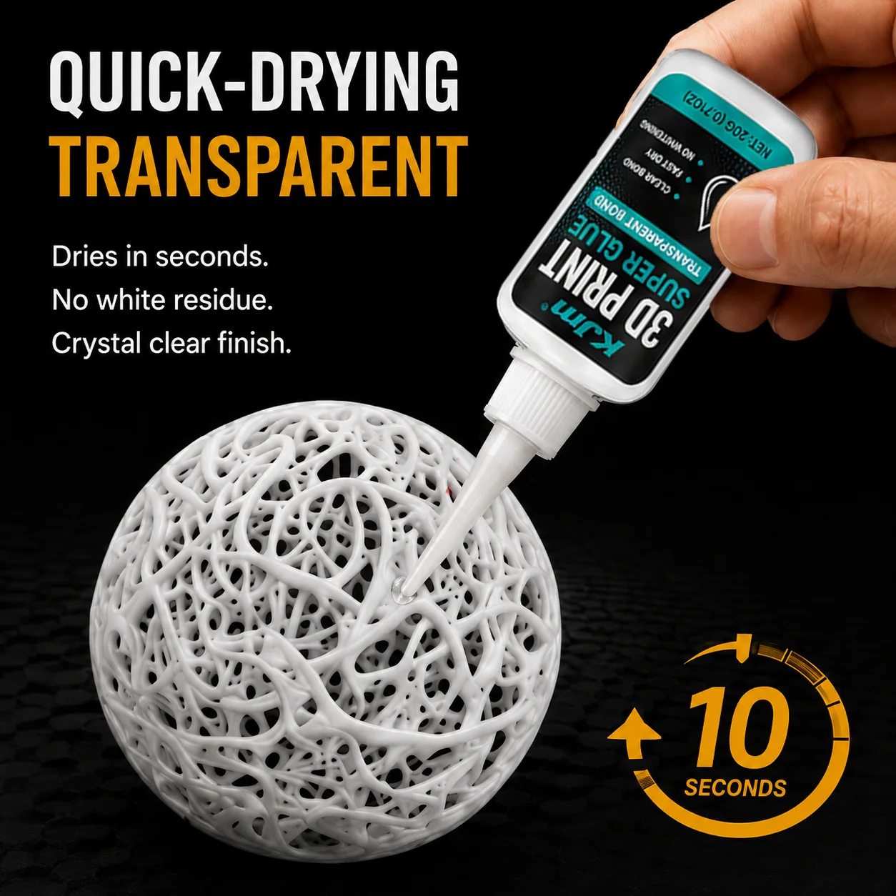 Precision 3D Printing Glue High Transparent Fast Bonding Adhesive for PLA ABS Printed Components Model Repair Handcraft Assembly