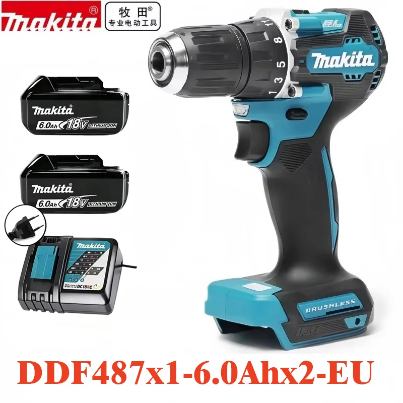 Genuine Makita 18V Brushless Cordless Drill, DDF487 Electric Screwdriver and Drill Driver, Rechargeable Power Tool