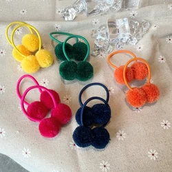 10Pcs/Set Solid Double Plush Ball Elastic Hair Bands For Kids Girls Hair Ropes Ties Ponytail Headwear Hair Accessories Gift