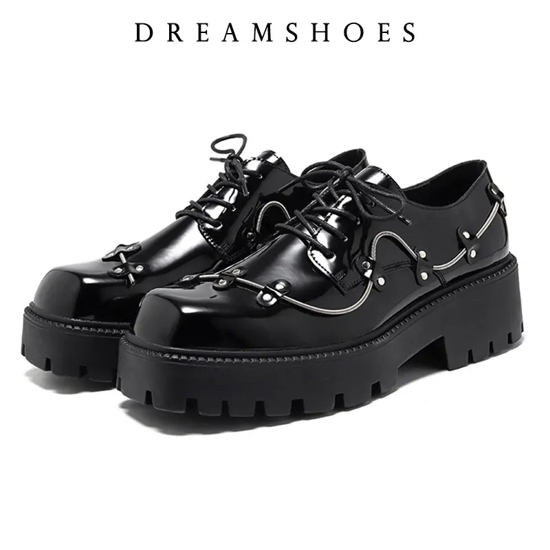 

Brand New Black Brogue Shoes Men Classic Platform Oxford Dress Shoes Men Retro Patent Leather Footwear Low-Ankle Party Shoes