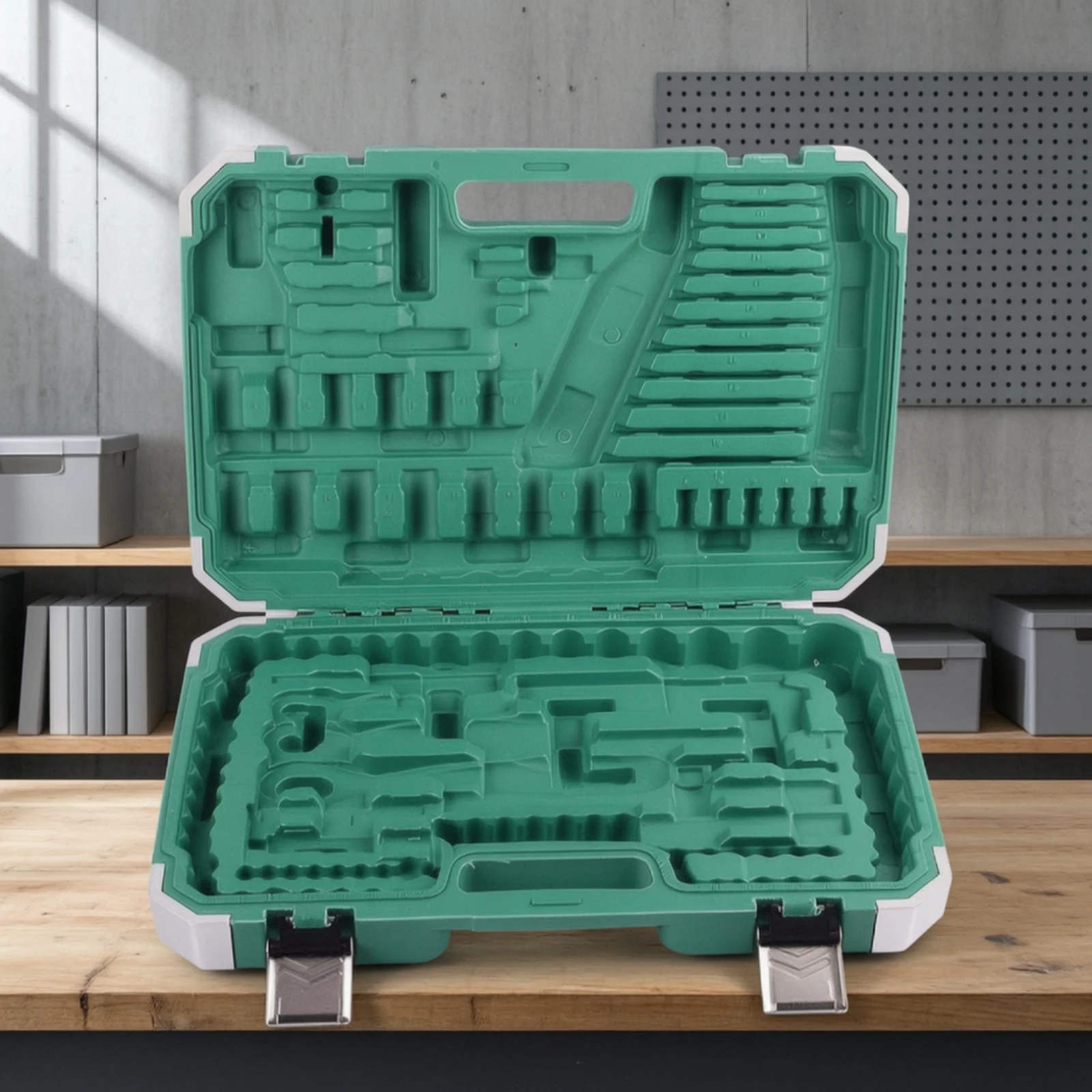 Tool Storage Case Impact-Resistant Clamshell Tool Case Hard-Shell Toolbox Sturdy Textured for DIYers, Garage, Workshop