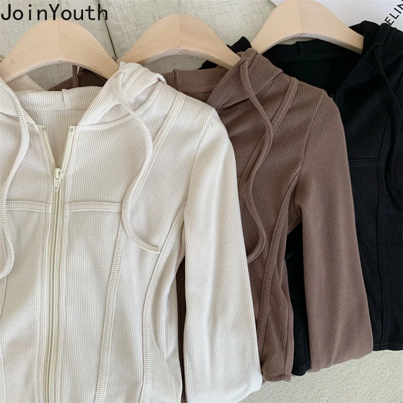 Tunic Sweatshirt Women Clothing Hooded Zipper Fashion Crop Tops Solid Color Casual Korean Y2k Hoodies Jackets 2023 Ropa Mujer