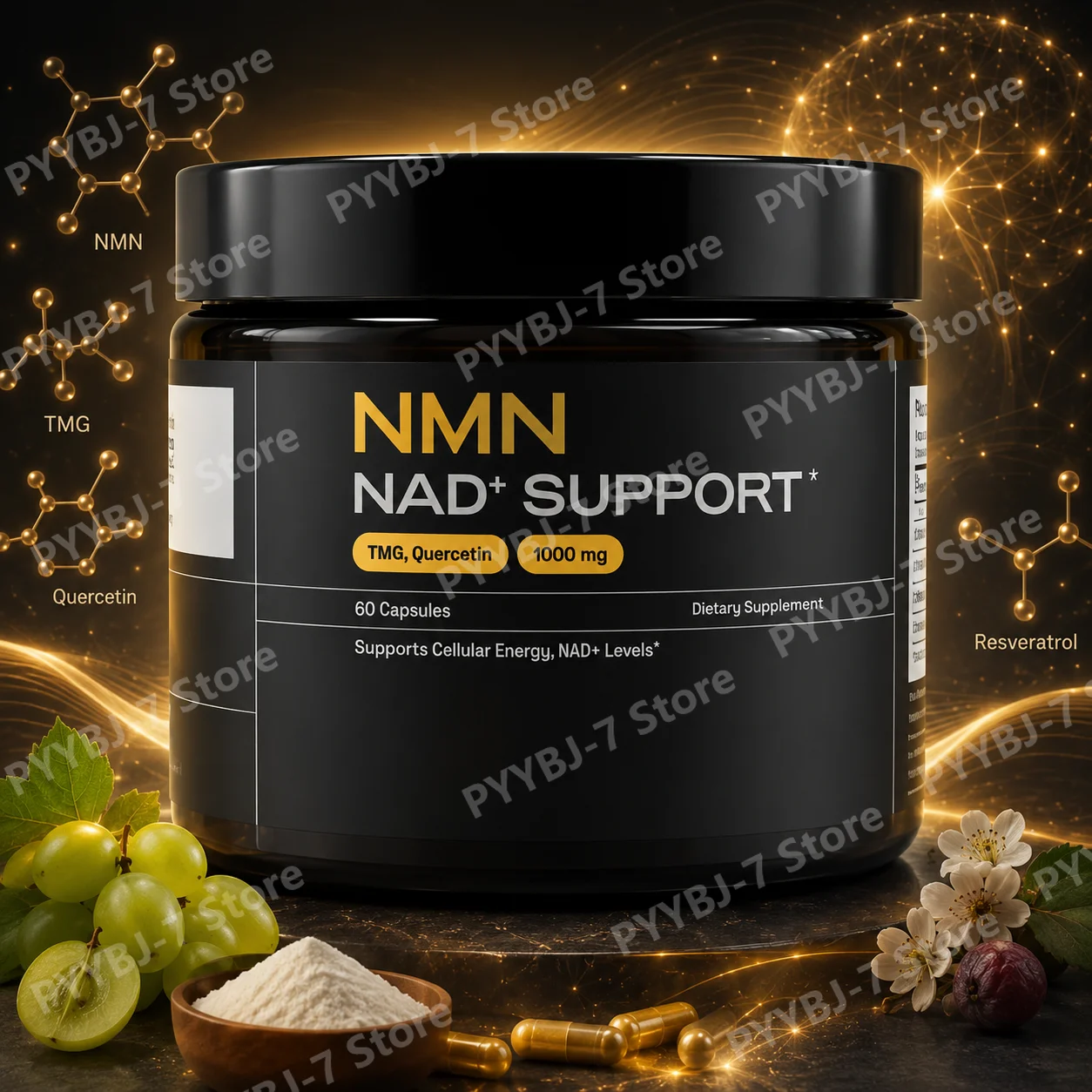 

NMN Complex Supplement 1000mg Serving TMG Quercetin Resveratrol Capsules Cellular Wellness Supplement Supports Energy