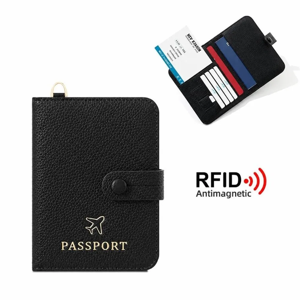 Portable RFID Blocking Passport Cover Case PU Leather Card Holder Passport Wallet Hanging Neck Travel Passport Holder Trave