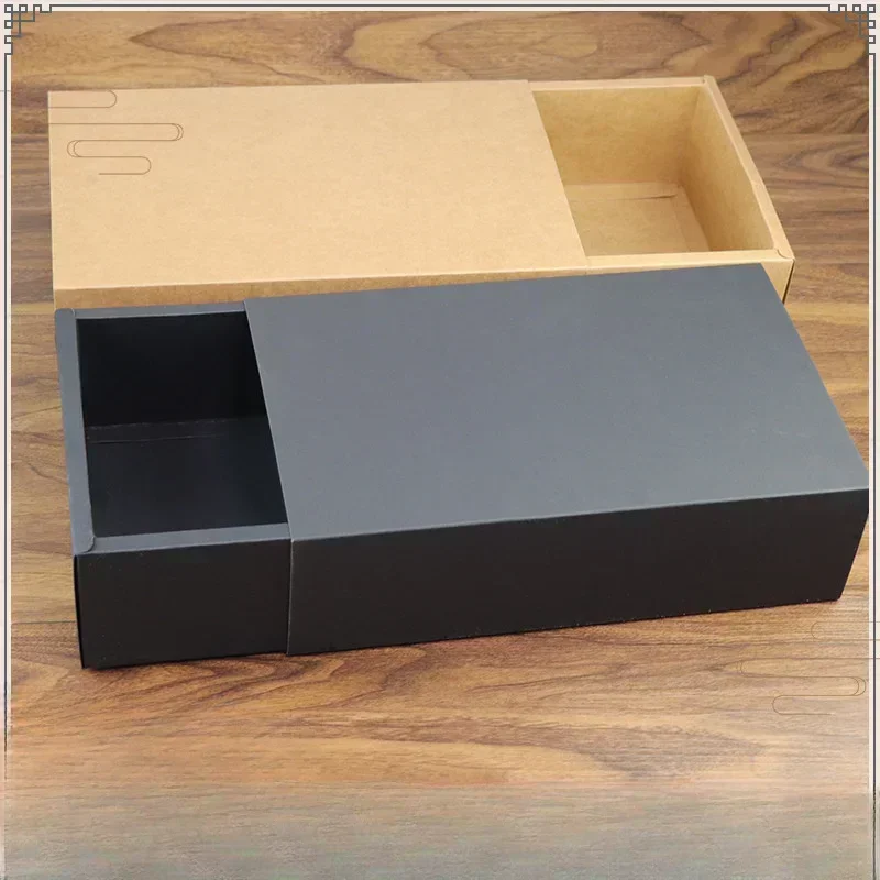 10pcs Drawer Style Kraft Carton Tea Accessories Clothing Socks Storage and Packaging Box Black Gift Pull-out Cardboard Case