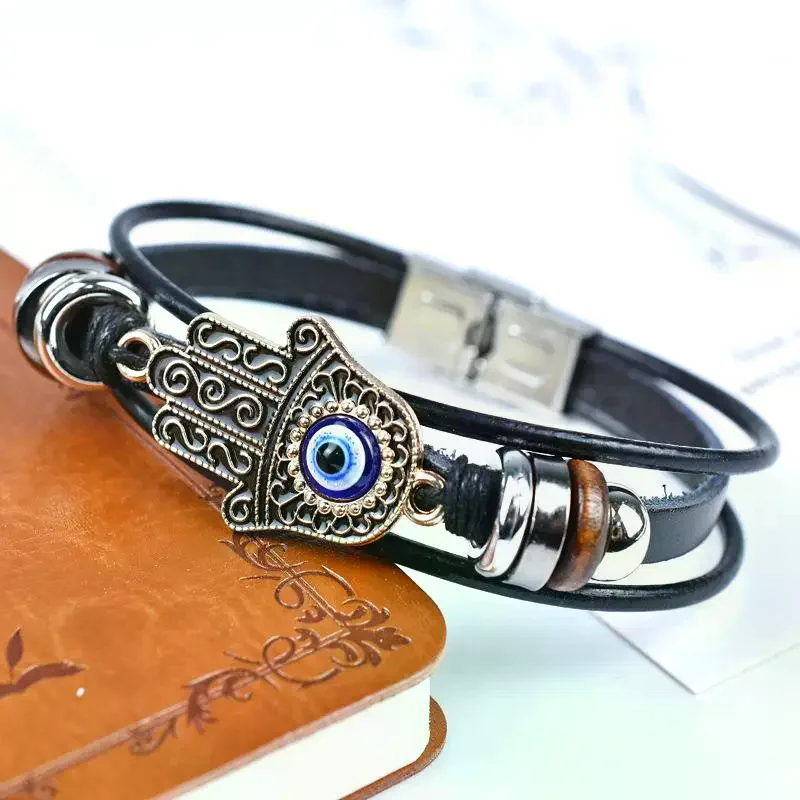Devil's Eye Genuine Leather Bracelet Fashion Personalized Wrist Jewelry for Women Men Daily Wear Party Gift Accessory Decoration
