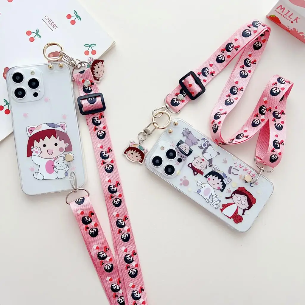 For Huawei Honor 50 60 70 80 Pro SE X7A X8A 9 10 lite Play5 6 T C Magic 4 5 Chibi Maruko Case Wrist Strap Ornament