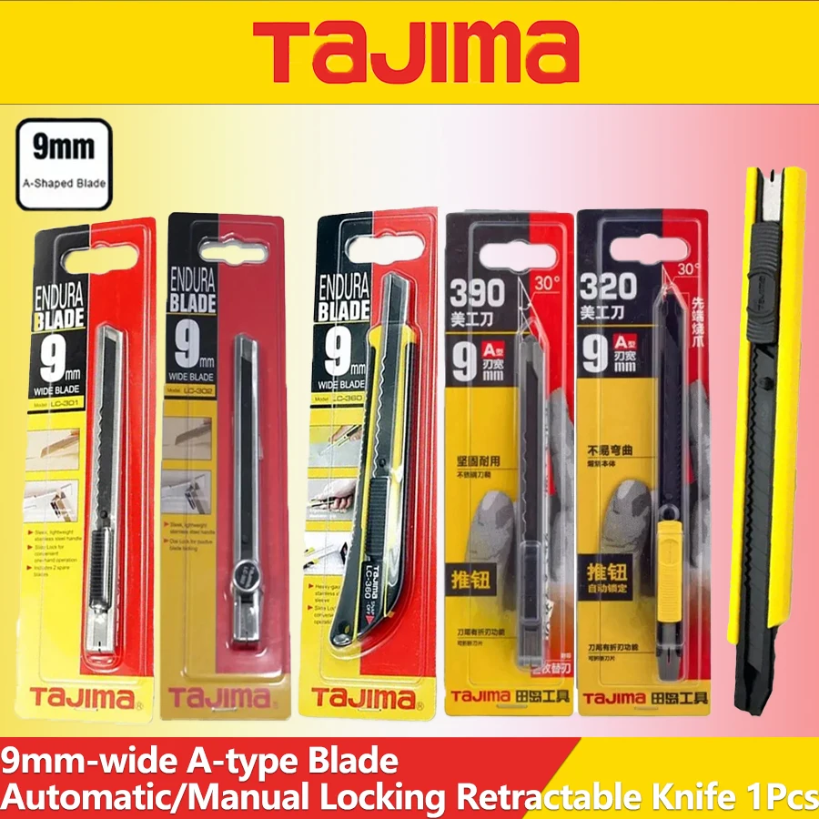TAJIMA Retractable Utility Knife 1Pcs 9/22/25mm-wide A/J/H-type Blade Automatic/Manual Locking Wallpaper Knife Paper Cutter