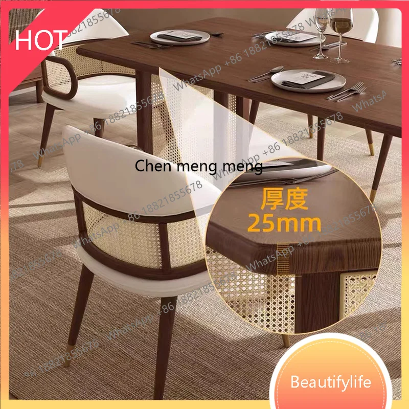 

Japanese rattan dining table restaurant cafe ash wood table and chair combination walnut solid wood soft bag armchair